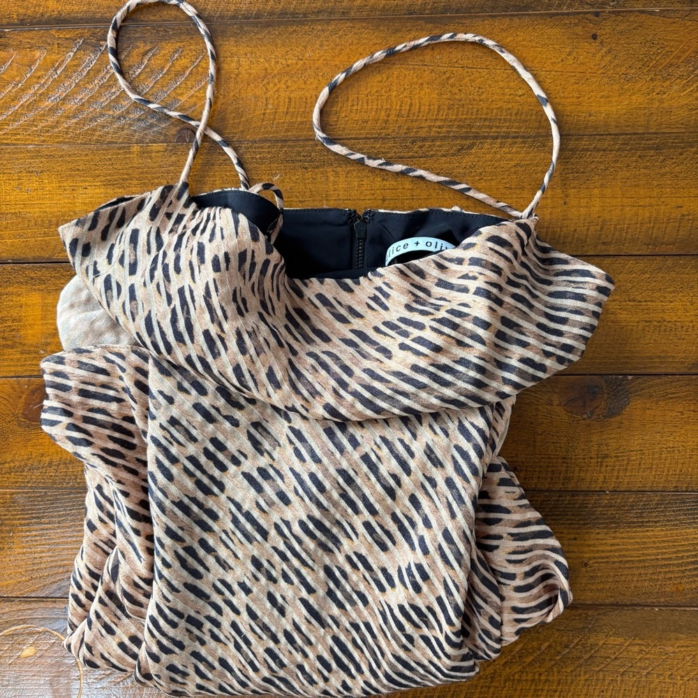 Alice + Olivia Beige and Black Patterned Slip Dress